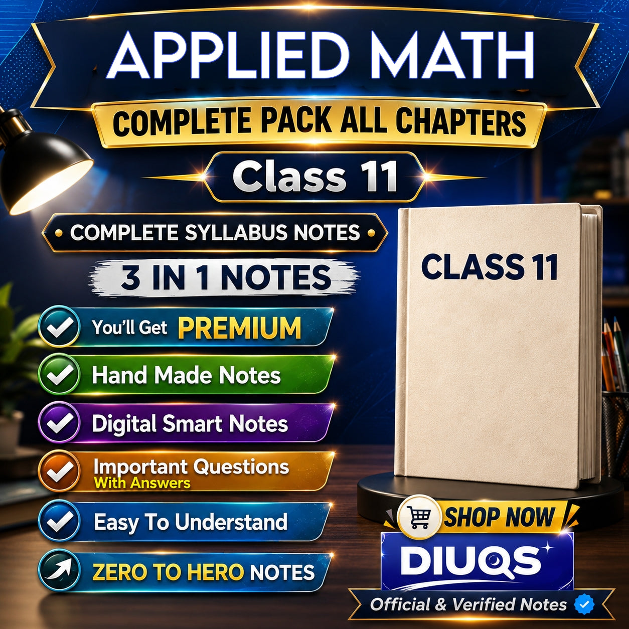 Class 11 Applied Maths Ultimate Full Pack (All Chapters Included) | 3 IN 1 Notes