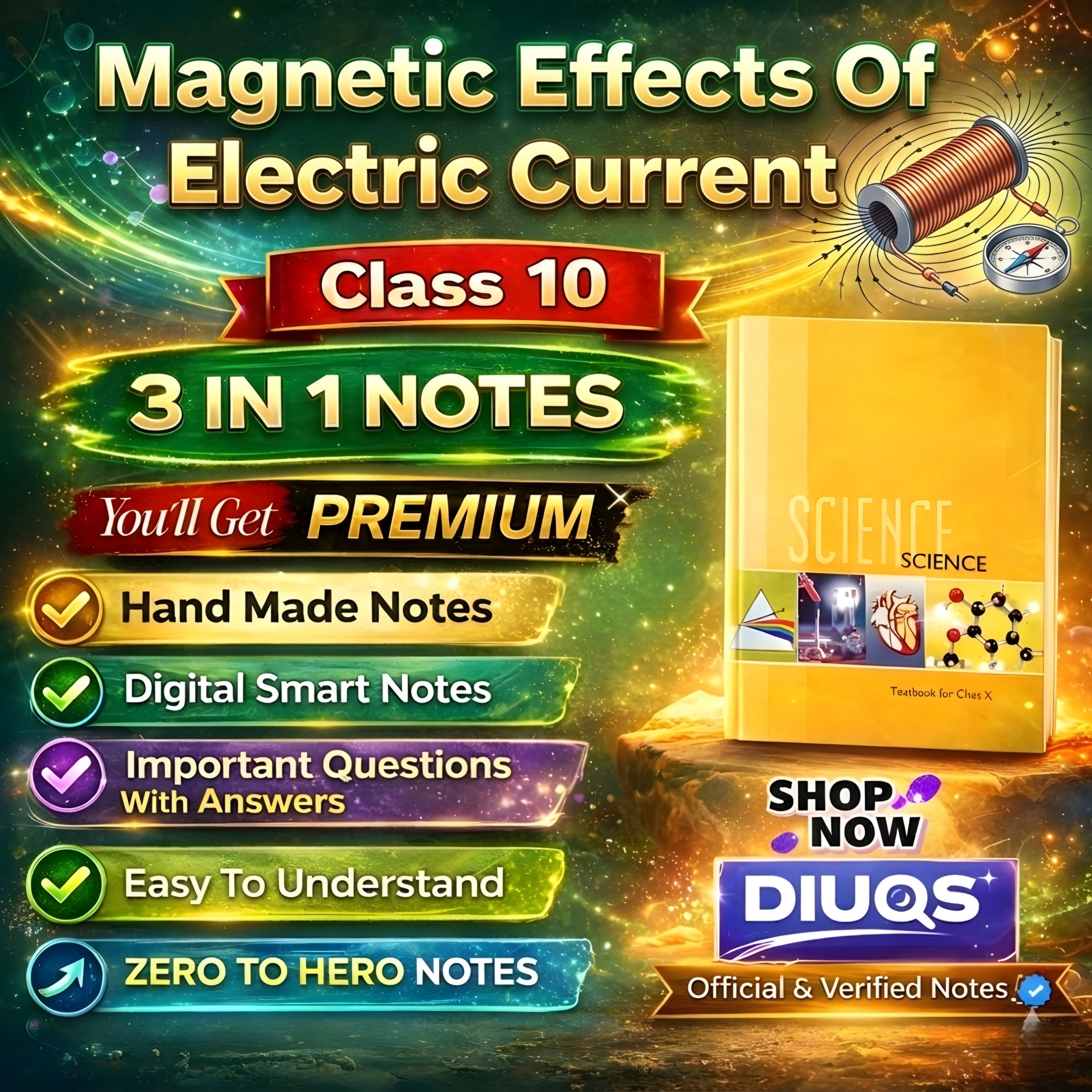 Premium Magnetic Effects of Electric Current (3 IN 1 NOTES) Class 10th