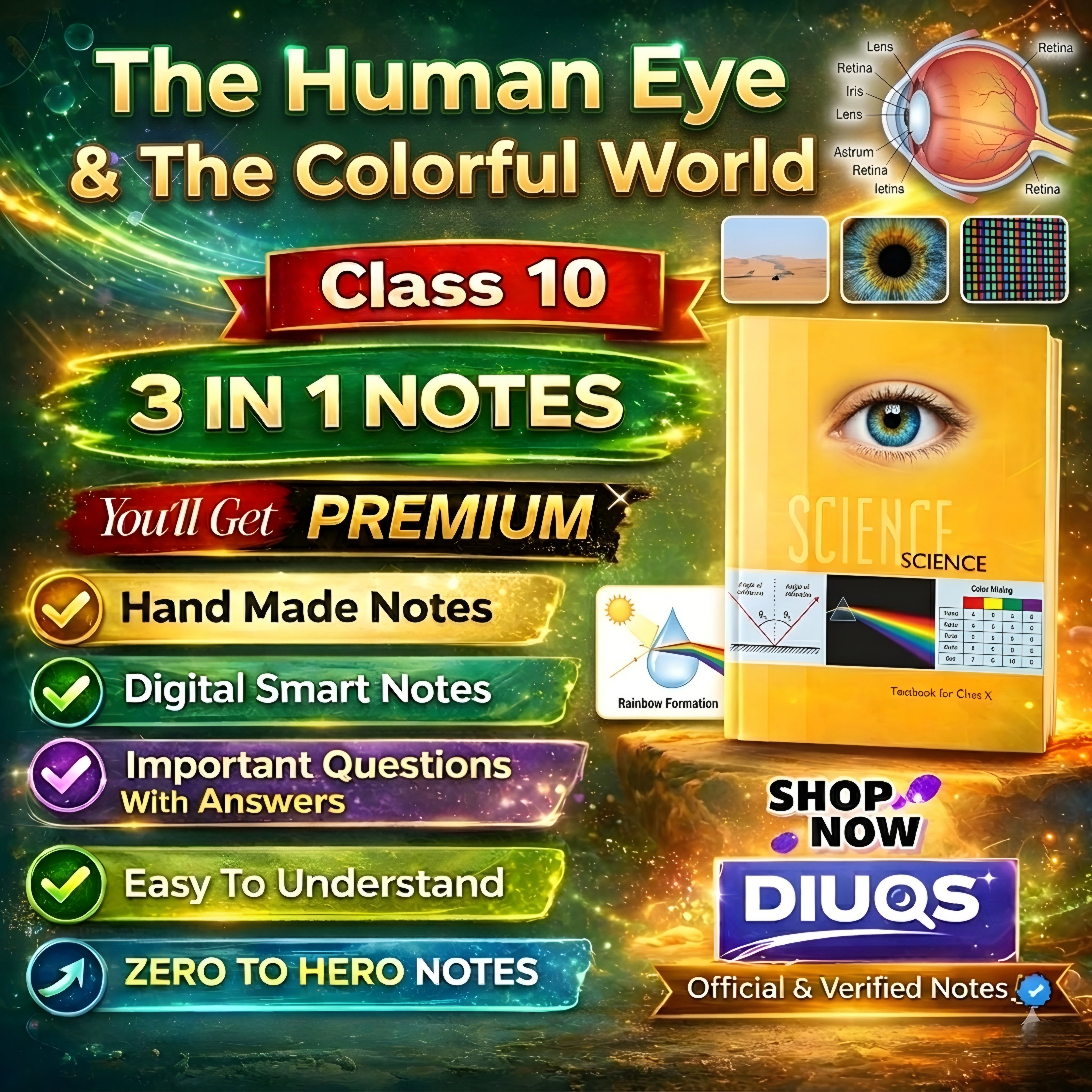 Premium The Human Eye & the Colourful World (3 IN 1 NOTES) Class 10th