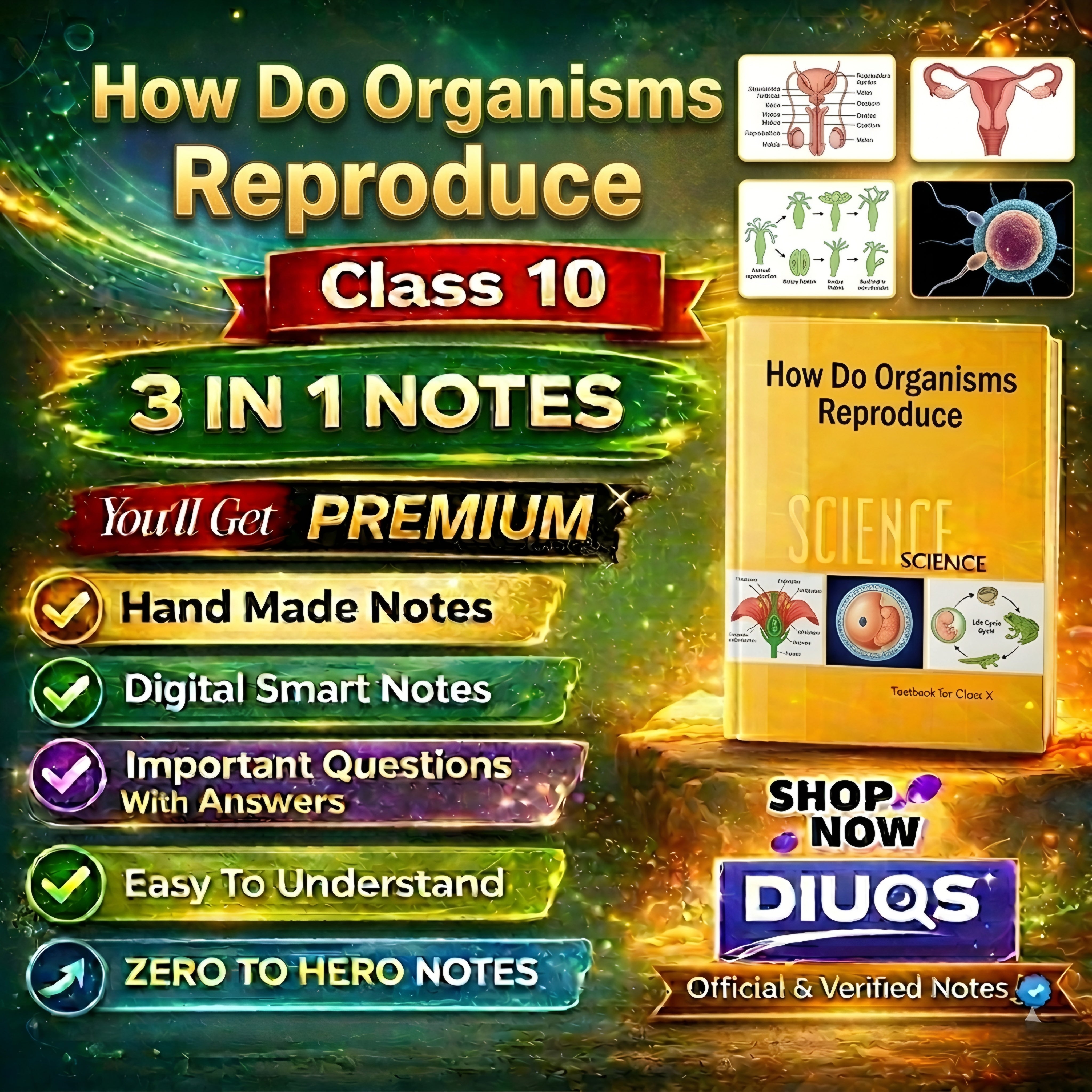 Premium How do Organisms Reproduce? (3 IN 1 NOTES) Class 10th