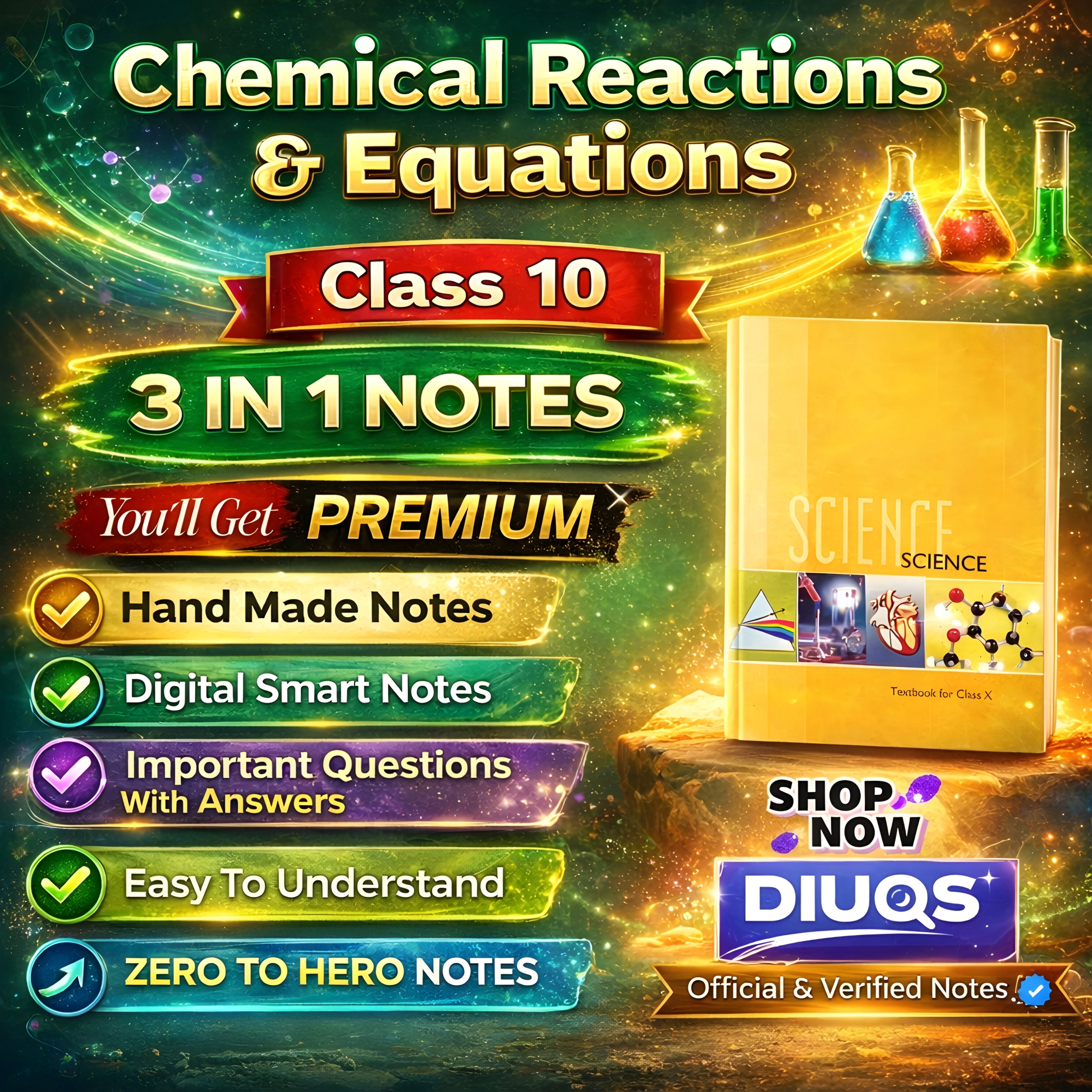 Premium Chemical Reactions & Equations (3 IN 1 NOTES) Class 10th
