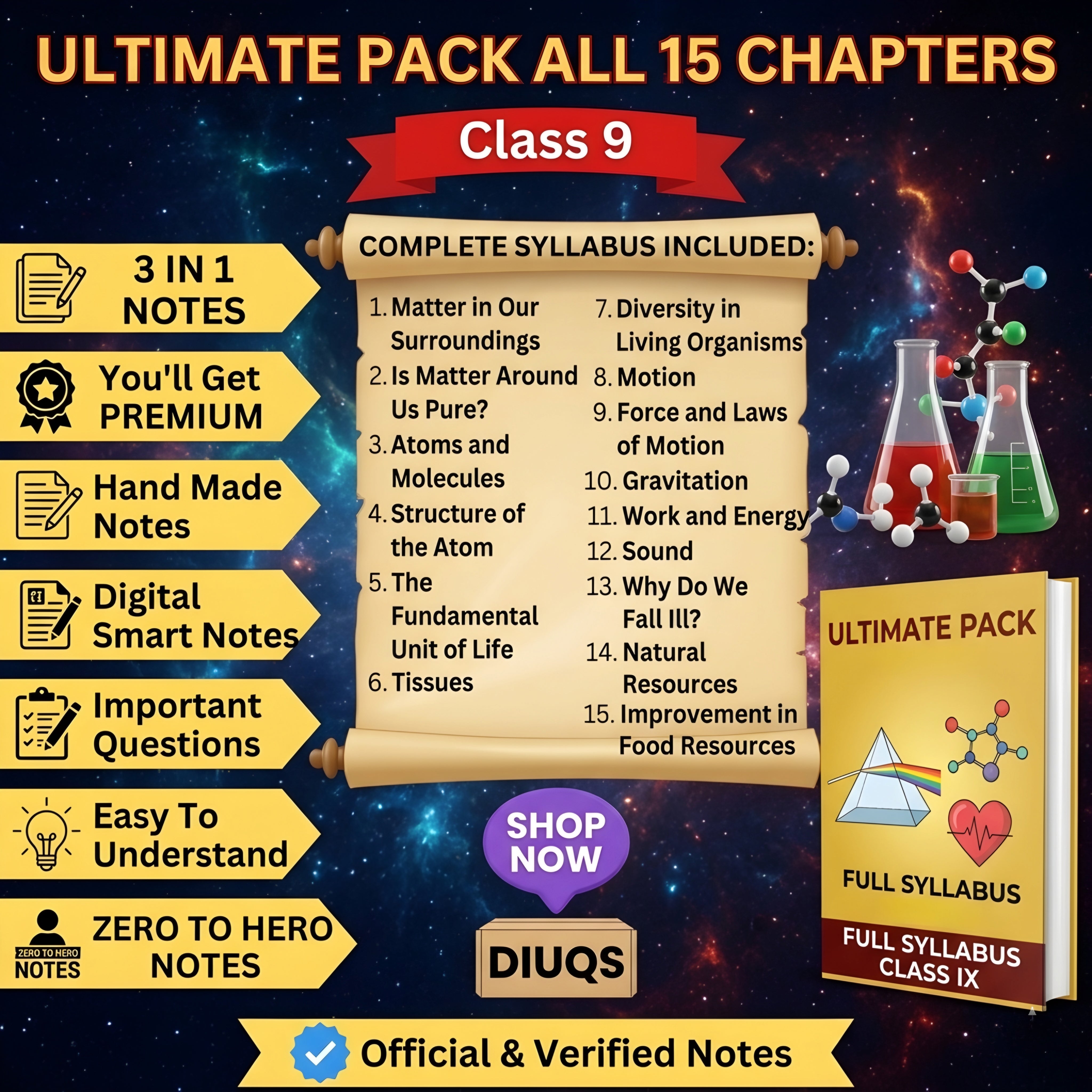 Class 9 Science Ultimate Full Pack (All Chapters Included) | 3 IN 1 Notes