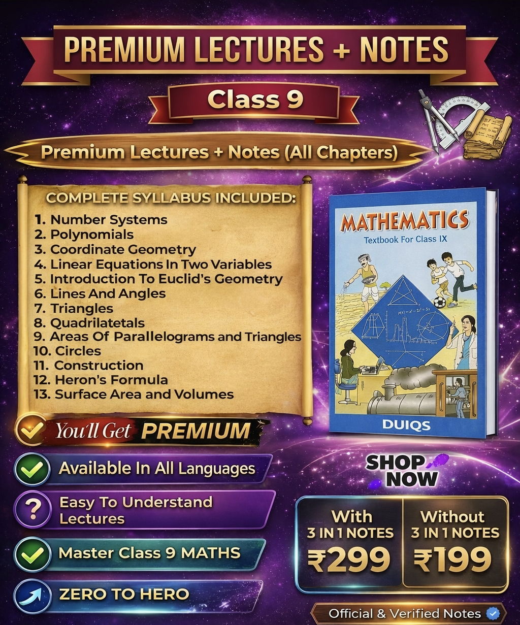 Class 9 MATHS Complete Lecture Series + NOTES (All Chapters) | Full Course Access